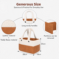 Organisateur de couches pour bébé en tissu Teddy et cuir, design color-block, grande capacité, portable, avec longue poignée souple