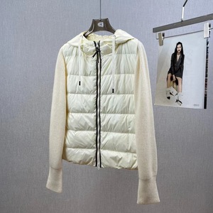 Veste matelassée décontractée en cachemire pour femme, rembourrée en duvet d'oie, coupe-vent, nouvelle collection hiver, avec capuche, design tricoté, fermeture éclair minimaliste - Product Image 2