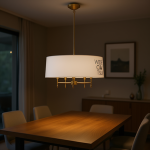 <b>5</b> <b>Light</b> White Drum Shade <b>Chandelier</b> Gold Brass Pendant <b>Light</b> For Living Room 2700K LED E26 Bulb Base - Product Image 2