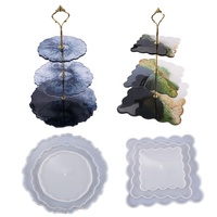 AK DIY Présentoir à Desserts Gâteau de Mariage à 3 Niveaux, Moules en Silicone Résine Époxy Ronds Carrés pour Plateau de Service, Outils Artisanaux pour Résine