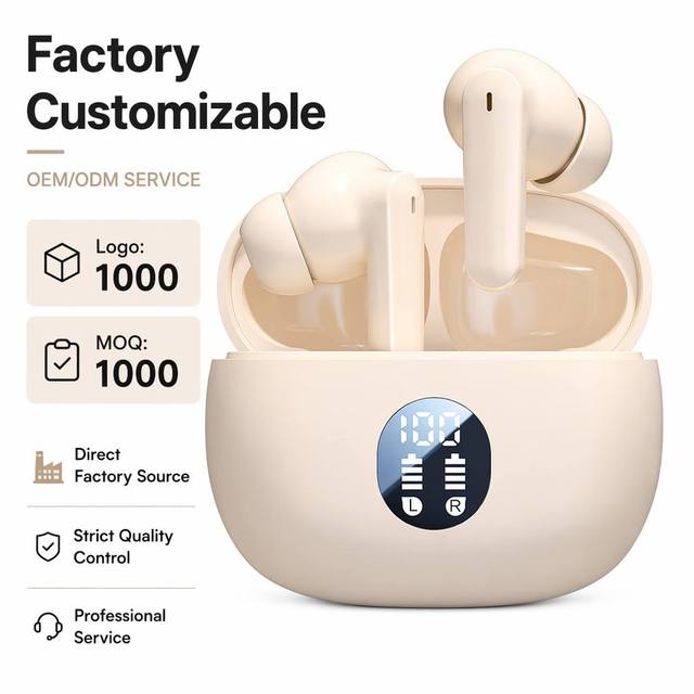 Cream Beige TWS Earbuds BT 5.3 Stereo Leisure OEM ODM Private Label Custom Headphones, Direct From the Factory Bulk 2026