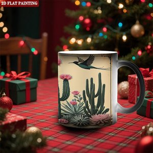 <b>Ceramic</b> <b>Mug</b> 11oz Frosted Black Heat Sensitive Cup With Cactus Design Gift For Home Office Use - Product Image 2