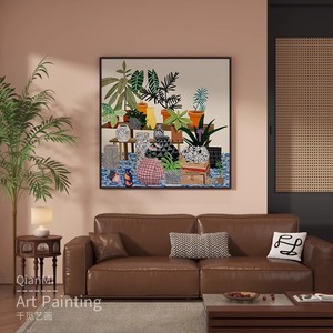 Abstract <b>Plant</b> Decorative Painting Oil Canvas Print Rectangle Black <b>Frame</b> For Living Room Bedroom Hotel Restaurant Entryway - Product Image 4