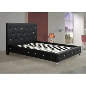 Wholesale Luxury Bed Italian villa Leather Upholstered Single Double Queen Full King Size Bed Platform Frame With Diamonds