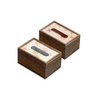 Walnut Wood Tissue <b>Box</b> With <b>Floral</b> Design For Home Living Room Hotel Use - Product Image 4