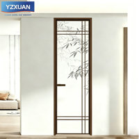 Porte battante intérieure minimaliste en alliage d'aluminium, motif bambou, verre trempé, étanche, pour hôtel et cuisine, style esthétique Song