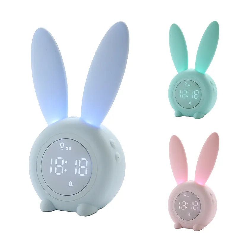 Smart Bunny Ear Cute Wake Up Night Light Alarm Clock Backlight Desktop Digital Table Alarm Clocks Sleeptrainer Kids