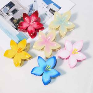 Pince à cheveux fleur de lys 8 cm, dégradé aérographe, plastique brillant, frangipanier, accessoire de fête, pour femme, style esthétique HQ - Product Image 1