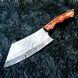Couteau de chef artisanal en acier inoxydable Damas, avec étui en cuir sur mesure, lame fixe, personnalisé, écologique - Product Image 1