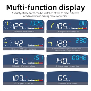 HUD <span class=keywords><strong>de</strong></span> <span class=keywords><strong>voiture</strong></span> à écran large <span class=keywords><strong>de</strong></span> 14,3 cm, avec affichage stéréo flottant, système double OBD2 GPS et navigation via application Bluetooth, synchronisation avec boussole - Product Image 4