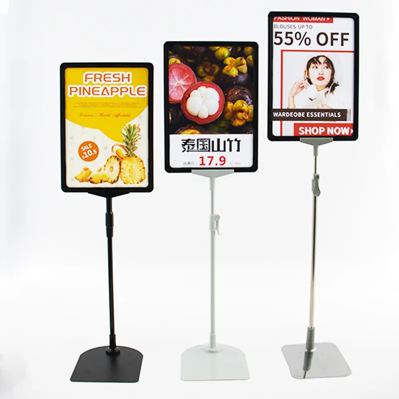 핫 세일 무료 샘플 A4 프레임 팝 포스터 가격 라벨 홀더 프로모션 포스터 바닥 스탠드 테이블 광고 랙
