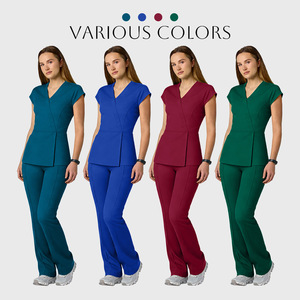 Women's Royal Blue Scrub Set Moisture Wicking Stretchy Split Uniform for Medical Work Clothes - Product Image 3