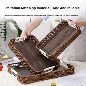 Bandeja <span class=keywords><strong>de</strong></span> Comida Rectangular Moderna, Apilable, Tejida, Ecológica, con Base <span class=keywords><strong>de</strong></span> Madera, Cesta Multifuncional Resistente para Encimera <span class=keywords><strong>de</strong></span> Cocina o Panaderí<span class=keywords><strong>a</strong></span> - Product Image 6