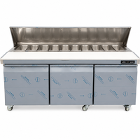Refrigerador comercial de mostrador para ensaladas, de acero inoxidable, con puerta doble y cúpula de vidrio; armario refrigerad