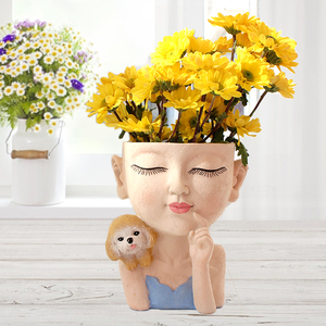 Carino succulente fioriera ragazza faccia cucciolo fioriera vaso di fiori <span class=keywords><strong>viso</strong></span> vaso <span class=keywords><strong>con</strong></span> foro di drenaggio - Product Image 4
