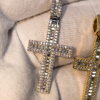 Pendentif Croix en Argent Sterling 925 de Haute Qualité, Bijoux Hip Hop, Moissanite Taille Baguette Couleur GRA D, pour Hommes, Cadeau de Fête, Usage Quotidien