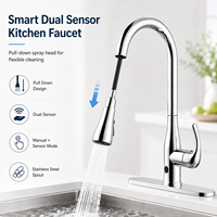 Robinet de cuisine intelligent à double capteur, mitigeur de lavabo automatique sans contact avec bec en acier inoxydable