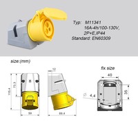 ZNPON M11341 Prise de montage en surface coudée, 2P + E, 110V, IP44, 16A, Jaune