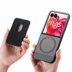 Étui en cuir magnétique pour <span class=keywords><strong>Motorola</strong></span> Razr60 Ultra Razr50 Razr+ 2025 avec porte-cartes, support anneau et texture gaufrée, coque de protection - Product Image 2