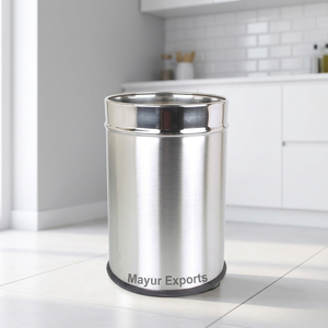 Stainless Steel Cylindrical Paper Basket Open Top <b>Double</b> Layer Solid Pattern Modern Style Household Waste <b>Bin</b> Indoor Use - Product Image 3