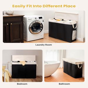 190L Large Customizable 3 Sections Folding <b>Storage</b> Basket Collapsible Large Dirty Clothes <b>Laundry</b> Bag Basket <b>Organization</b> - Product Image 2