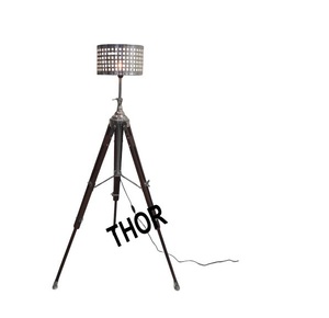 Lampe autoportante en bois avec trépied, finition chromée, luminaire décoratif d'intérieur, idéal pour un salon ou un bureau - Product Image 1