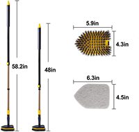 Brosse de nettoyage de sol polyvalente en PP avec tampon de récurage remplaçable et manche télescopique long pour salle de bain carrelée