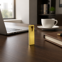 Flashdisk USB 2.0 Berlapis Emas, Desain Logam Halus Bentuk Segitiga, Memory Stick Bentuk Tetesan Air, Flashdisk USB Logo Kustom dari Paduan Seng
