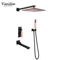 Robinet de douche encastré fabriqué noir et or rose avec pommeau de douche de 10 pouces et 3 fonctions