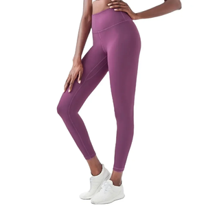 Leggings de Yoga Ligeros de Color Morado 100% Algodón Hechos en Fábrica al por Mayor para Mujer, Leggings Deportivos de Cintura Alta - Product Image 3