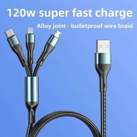 Câble de charge rapide USB 3 en 1 120W 1,2m Cordon de chargeur multi-appareils avec fonction de transfert de données