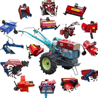 Tractor Agrícola Manual de 12HP, 15HP, 22HP con Rotocultivador, Arado Doble, Sembradora de Cacahuetes e Implementos Agrícolas Completos