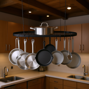 Support de rangement suspendu pour casseroles, fixation au plafond 32 pouces, 12 crochets en S, capacité 80 lb, organisateur de cuisine pour ustensiles de cuisson, design industriel - Product Image 2