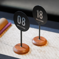 Supports de numéros de table en acier inoxydable et bois massif pour restaurant, numéros de table numériques double face avec code QR à scanner pour commander