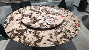 Table ronde avec plateau en marbre brillant et plateau tournant - Piétement en acier inoxydable de qualité supérieure pour la maison et les restaurants - Product Image 6