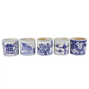 RZKT36-Series Cina Panci Keramik Biru dan Putih Set Multi-pola Pena Wadah