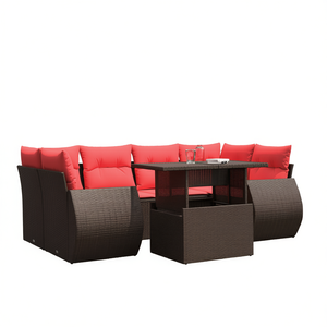 7 Piece Brown Poly <b>Rattan</b> Garden <b>Sofa</b> Set With Cushions Outdoor Furniture Contemporary Design - Product Image 1