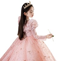 Nouvelle arrivée, robe de demoiselle d'honneur rose à manches longues et à perles, robe de princesse pour soirée, vêtements pour enfants et adolescents
