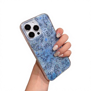 Coque de téléphone antichoc à paillettes en colle époxy, pliable à chaud, pour iPhone 17 Pro Max, motif chat bleu original, décontractée pour iPhone 16 - Product Image 2