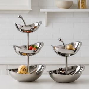 Edelstahl Mehrstöckiges Serviertablett Dessert- und Obstschale Moderner Luxus-Buffetständer Snack-Organizer Großhandelslieferant - Product Image 1