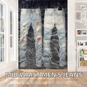 Ksubiy高品质男士设计师品牌牛仔牛仔裤裤子新款上市修身仿旧水洗撕裂图案针织ksubiis牛仔裤 - Product Image 2