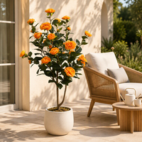 Fleurs Artificielles Camélias en Pot Orange de Haute Qualité, Très Demandées, pour la Décoration de la Maison et des Fêtes