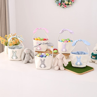 Panier Cadeau Portable Personnalisé HSJ pour Pâques, Motif Lapin Rayé en Coton, Idéal pour Bonbons et Décorations
