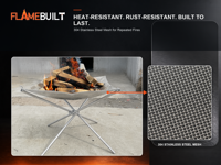 Série FLAMEBUILT – Brasero de camping portable en acier inoxydable avec support tubulaire sectionnel en maille, lit suspendu SUS304, brûleur à bois SUS201