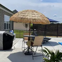 Naungan Matahari Boho 240Cm Luar Ruangan Payung Tiki Lipat Hawaii Portable Payung Teras Taman Kolam Pantai Rafia