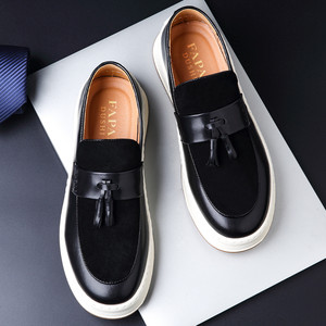 FAPAI DUSHI Men's Casual Slip-on Loafers <b>Black</b> <b>Low</b> <b>Heel</b> Solid Color Non-slip Outdoor Wear - Product Image 2