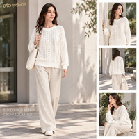 Pull en maille ajourée ivoire pour femme, col rond, manches longues, coupe décontractée, usage quotidien, personnalisable OEM, marque privée