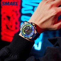 Montre de sport pour homme SMAEL 8138, affichage numérique, résistante à l'eau, mode streetwear, lumineuse, alarme, chronomètre, chronographe