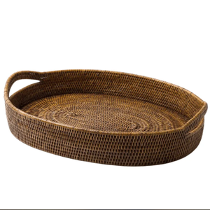 Vente en gros Plateaux de service en rotin Panier ovale tissé fait à la main avec poignées Plateau en rotin naturel pour nourriture Thé Café Décoratif - Product Image 1