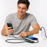 Kabel Data 3-in-1 Pengisian Cepat 100W Ukuran Sedang dengan Anyaman Transparan dan Port USB-A/Micro USB/Type-C untuk Ponsel